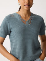 Abstract Lace Knitted Top | Blue