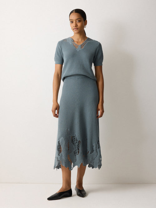 Abstract Lace Knitted Top | Blue