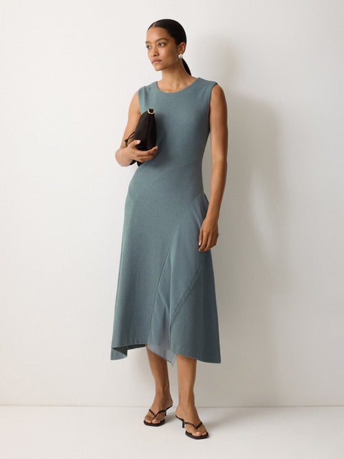 Georgette Ruffle Jersey Dress | Blue