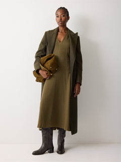 Curved Sleeve Midi Dress | Khaki