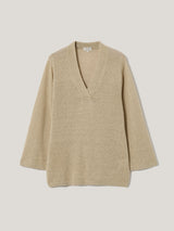 Linen V Neck Slouchy Jumper | Sand