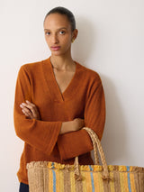 Linen V Neck Slouchy Jumper | Orange