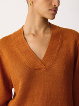 Linen V Neck Slouchy Jumper | Orange