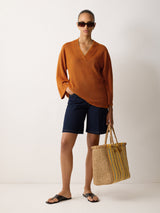 Linen V Neck Slouchy Jumper | Orange
