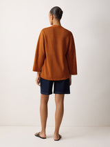 Linen V Neck Slouchy Jumper | Orange