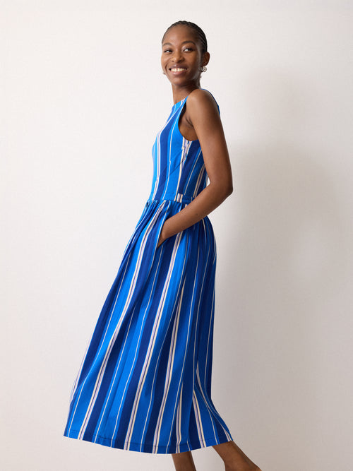 Stripe Tie Detail Jersey Dress | Blue