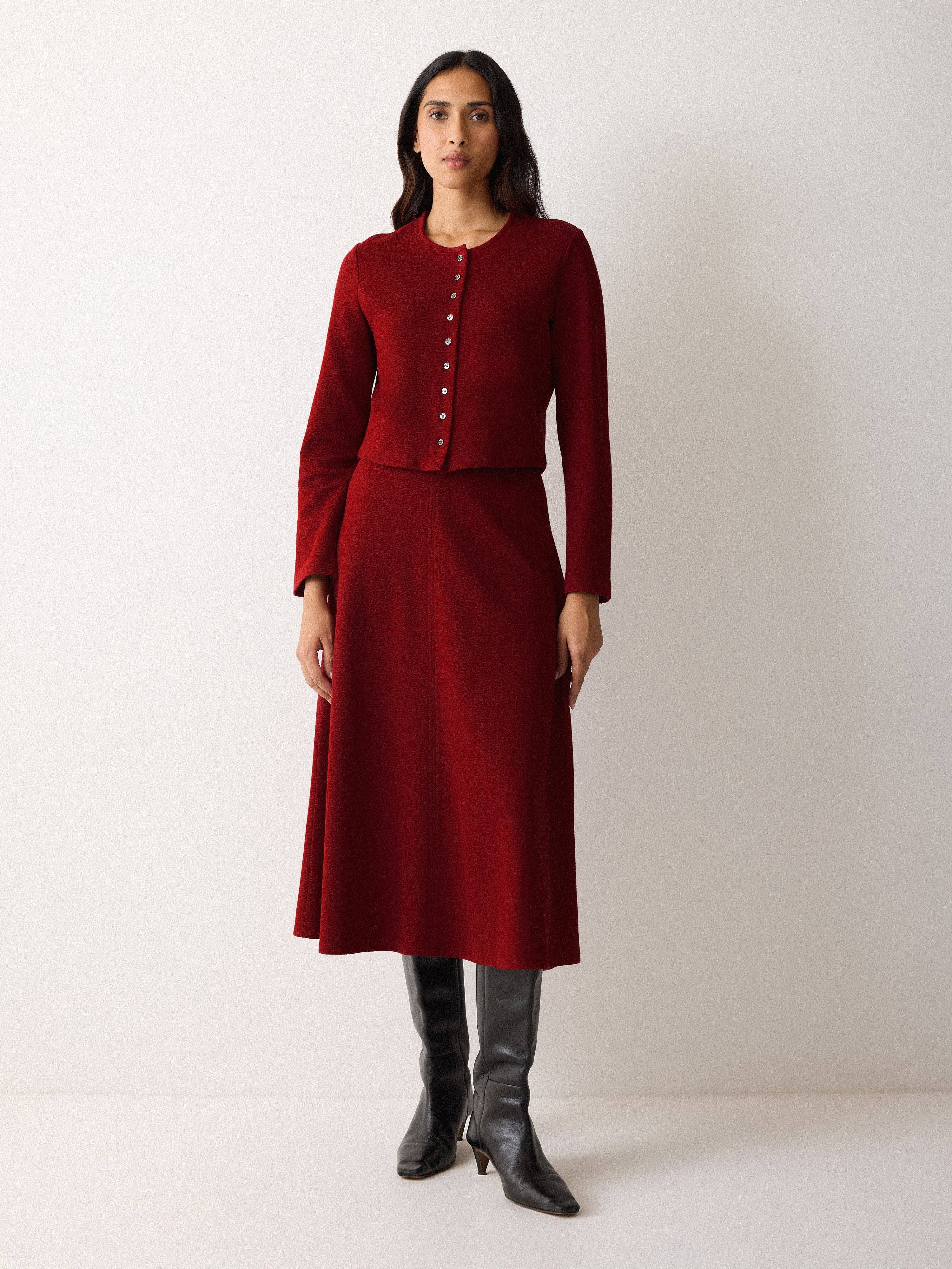 Textured Jersey A Line Skirt | Red – Jigsaw