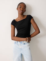 Boatneck Cap Sleeve Jersey Top | Black