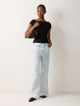 Boatneck Cap Sleeve Jersey Top | Black