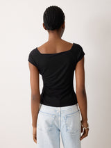 Boatneck Cap Sleeve Jersey Top | Black