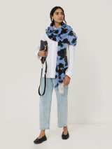 Outline Rose Wool Scarf | Blue