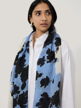 Outline Rose Wool Scarf | Blue