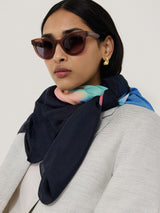 Dreamy Floral Silk Shawl | Navy