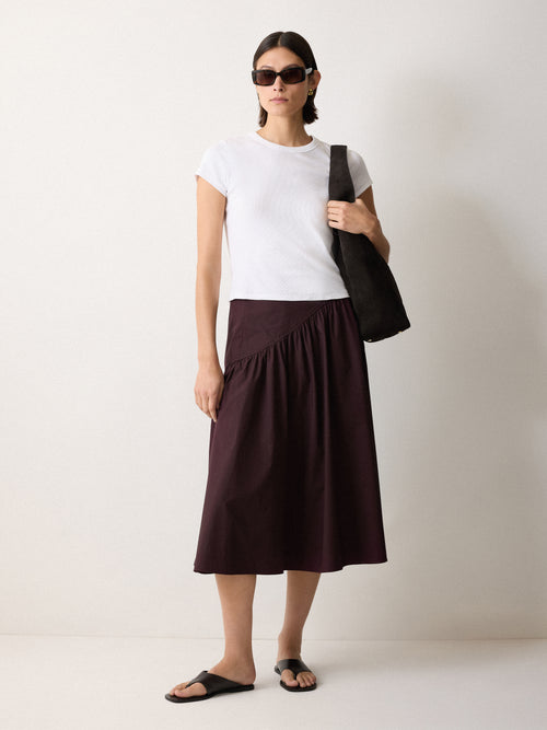 Cotton Poplin Volume Skirt | Oxblood