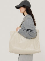 Large Patent Tote Bag | Cream
