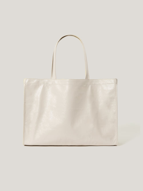 Large Patent Tote Bag | Cream