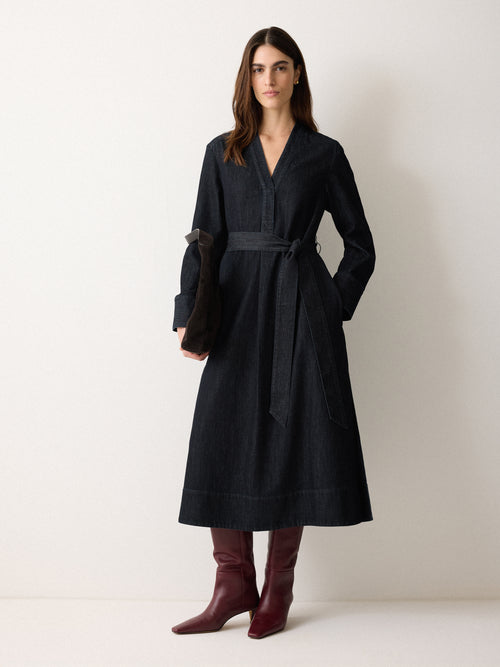 Denim Lyocell Belted Dress | Indigo