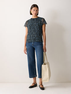 Polka Dot Chiffon Top | Grey