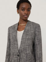 Collarless Boucle Jacket | Grey