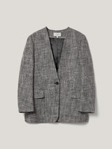 Collarless Boucle Jacket | Grey
