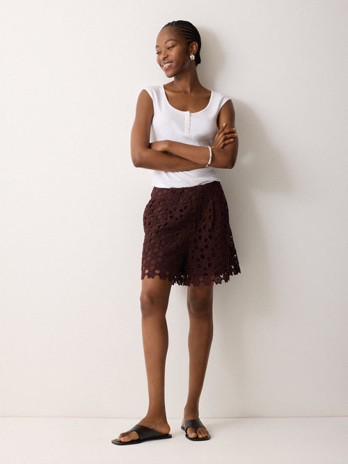 Crochet Relaxed Short	 | Oxblood