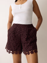 Crochet Relaxed Short	 | Oxblood