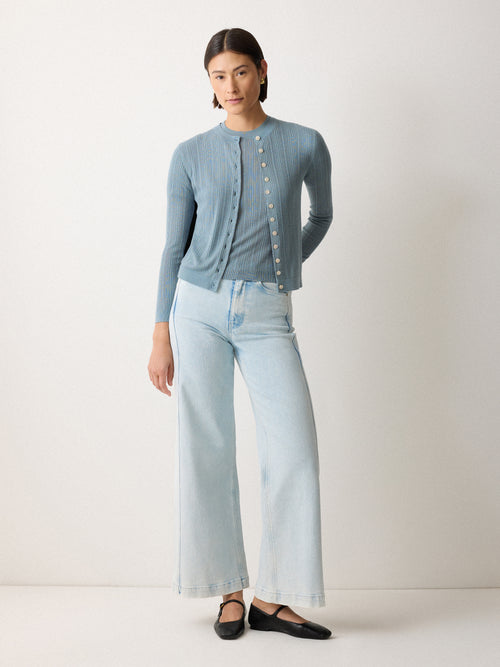 Fine Pointelle Cable Cardigan | Blue