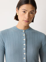 Fine Pointelle Cable Cardigan | Blue