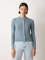 Fine Pointelle Cable Cardigan | Blue