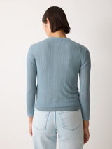 Fine Pointelle Cable Cardigan | Blue