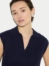 Wool Cashmere Blend Collar Top | Navy