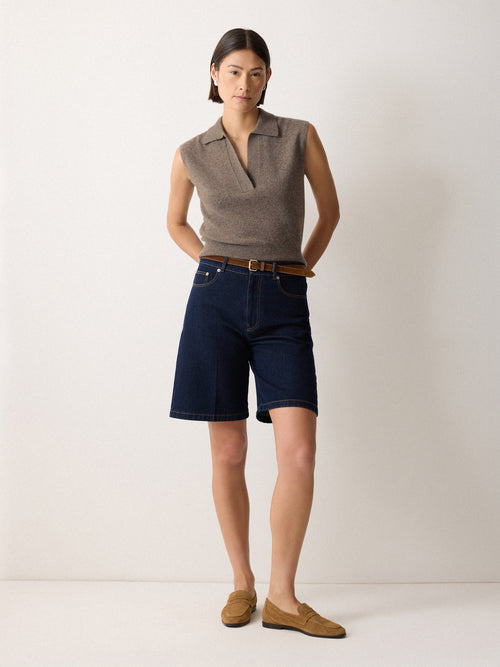 Wool Cashmere Blend Collar Top | Taupe