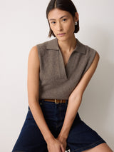 Wool Cashmere Blend Collar Top | Taupe
