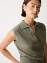 Wool Cashmere Blend Collar Top | Green