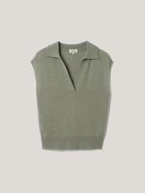 Wool Cashmere Blend Collar Top | Green