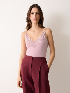 Modal Lace V Cami | Flush Pink