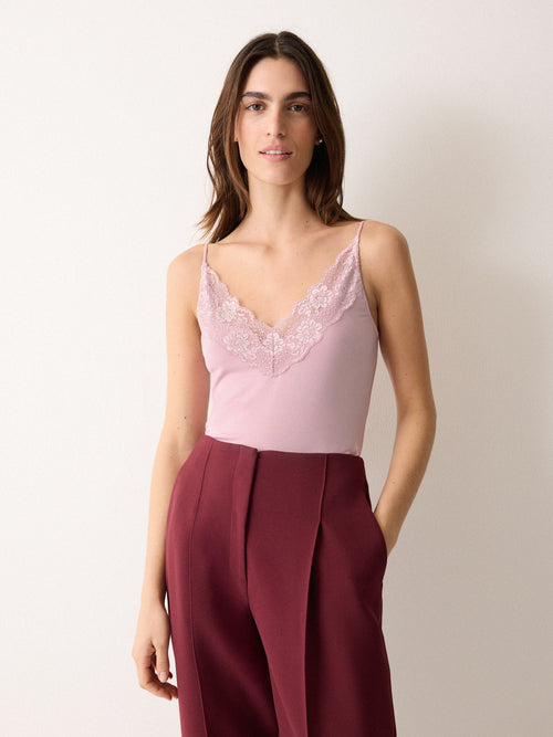 Modal Lace V Cami | Flush Pink