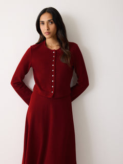 Textured Jersey Cardi Jacket | Red