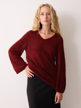 Soft Gauzy V Neck Jumper | Red