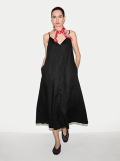 Linen Strappy Sundress | Black