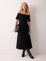 Off Shoulder Crepe Dress | Black