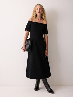 Off Shoulder Crepe Dress | Black
