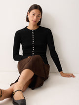 Multi Button Rib Knit Cardigan | Black