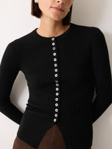 Multi Button Rib Knit Cardigan | Black