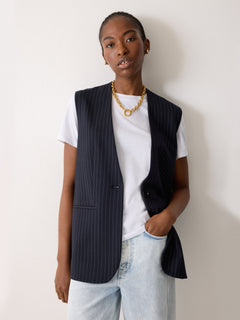 Ponte Pinstripe Waistcoat | Navy