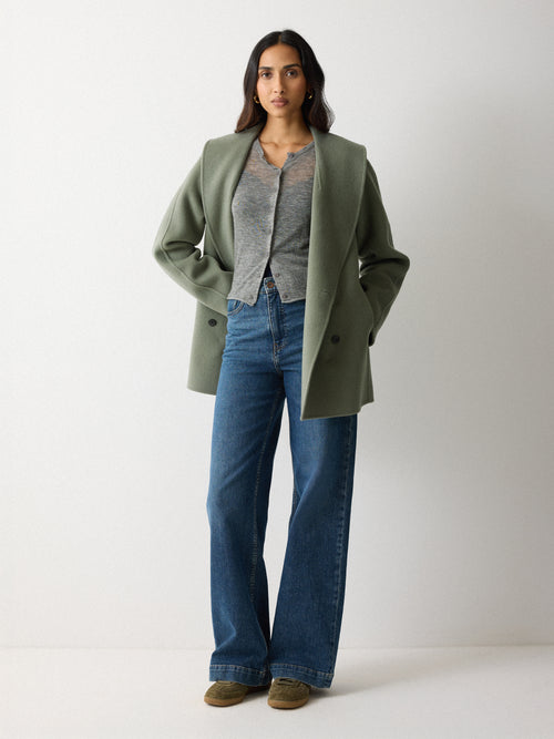 Double Faced Shawl Coat | Blue