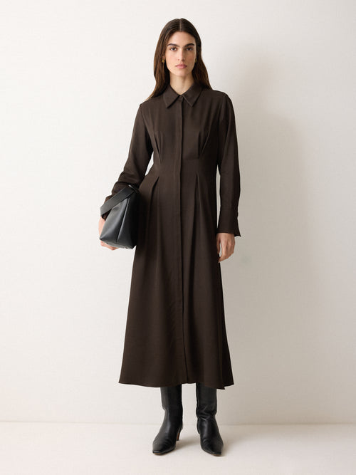 Relaxed Drape Shirt Dress | Brown