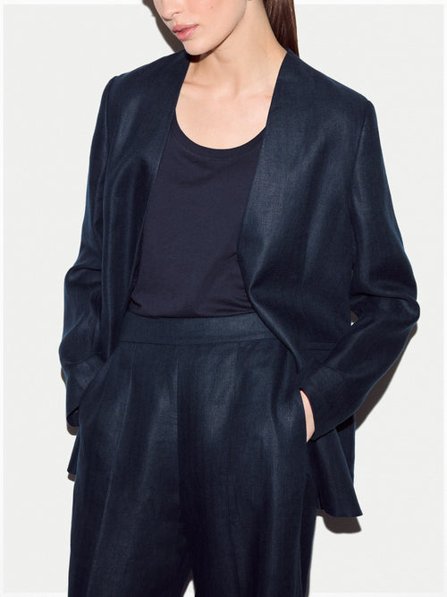Irish Linen Collarless Blazer | Navy