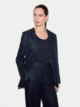 Irish Linen Collarless Blazer | Navy