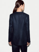Irish Linen Collarless Blazer | Navy